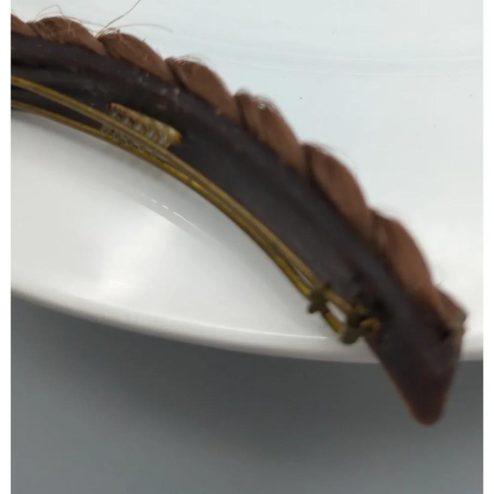 Vintage Metal & Celluloid Faux Hair Braid Barrette 3.5‎ in long Brunette Brown
